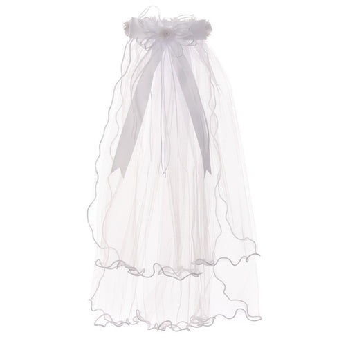 Rain Kids Girls White Rhinestone Flower Crown Communion Flower Girl Veil - SophiasStyle.com